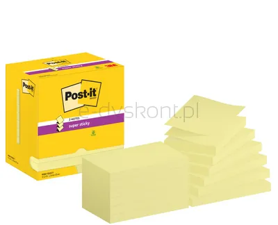 Karteczki Samoprzylepne Post-It Super Sticky Z-Notes Do Podajnika, 76X127Mm, 12X90 Kart., Żółty