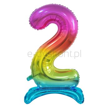 Beauty&Charm Balon Foliowy Cyfra Stojąca 2, Tęczowa, 74 Cm
