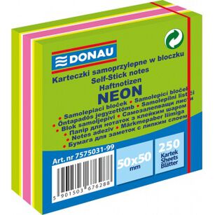Mini kostka samoprzylepna DONAU, 50x50mm, 1x250 kart., neon-pastel, mix zielony