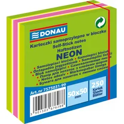 Donau Mini Kostka samoprzylepna, 50x50mm, 1x250 kart., neon-pastel, mix zielony
