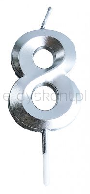 Świeczka Part Go, cyfra 8, 4,8cm, srebrna