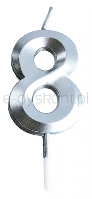 Świeczka PARTY GO, cyfra 8, 4,8cm, srebrna