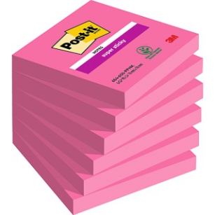 Karteczki samoprzylepne POST-IT Super sticky, (654-6SS-PNK), 76x76mm, 1x90 kart., fuksja