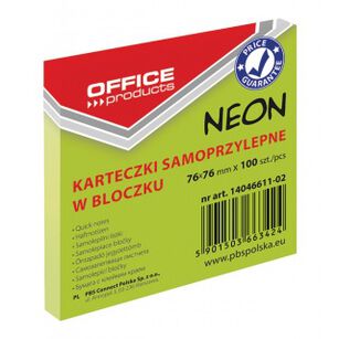 Bloczek Samoprzylepny Office Products, 76X76Mm, 1X100 Kart., Neon, Zielony