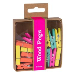 Zestaw Apli Fluor Collection, drewniane spinacze, 15 szt., mix kolorów