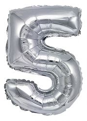 Part Go Balon foliowy cyfra 5, 80cm, srebrny