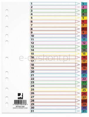 Q-Connect Przekładki Mylar, Karton, A4, 225X297Mm, 1-31, 31 Kart, Lam. Indeks, Mix Kolorów