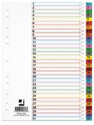 Q-Connect Przekładki Mylar, Karton, A4, 225X297Mm, 1-31, 31 Kart, Lam. Indeks, Mix Kolorów
