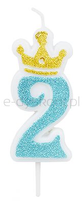 Świeczka Part Go, cyfra 2, 6,8cm, niebieska