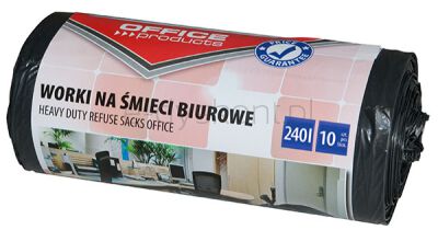 Office Products Worki na śmieci biurowe mocne (LDPE), 240l, 10szt., czarne