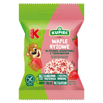 Kupiec & Kubuś Wafle ryżowe z polewą jogurtową z liofilizowaną truskawką 32 g