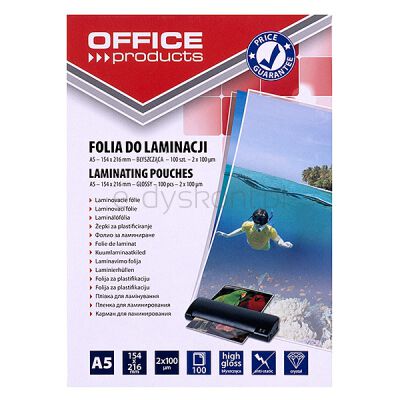 Office Products Folia do laminowania A5, 2x100mikr., błyszcząca, 100szt., transparentna