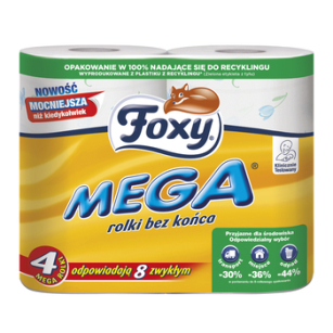 Papier Toaletowy Foxy Mega 4 Rolki, 3 Warstwy(Najniższa Cena W Kraju)