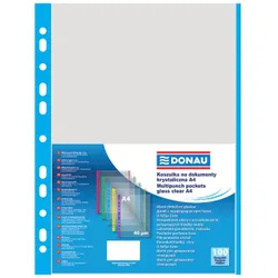 Donau Koszulki na dokumentyPP, A4, krystal 40mikr kolorowy brzeg - niebieski, 100szt.