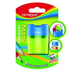 Keyroad Temperówka metalowa Robby, podwójna, z pojemnikiem, blister, mix kolorów