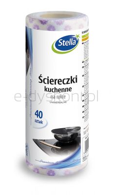 Stella Ściereczki kuchenne na rolce, 40 szt., biała w fioletowe kwiatki