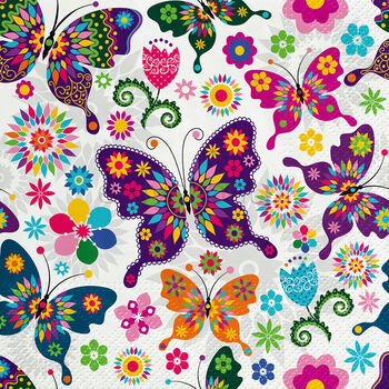 Tete A Tete Serwetki Colorful Butterflies, Serwetki Tat 3-Warstwowe 33X33Cm Składane 1/4 20Szt. W Paczce