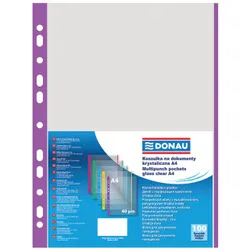 Donau Koszulki na dokumentyPP, A4, krystal 40mikr kolorowy brzeg - fioletowy, 100szt.