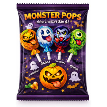 Halloween Lizaki kulki barwiące język, z gumą do żucia MONSTER POPS 80g