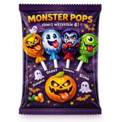 Halloween Lizaki kulki barwiące język, z gumą do żucia MONSTER POPS 80g