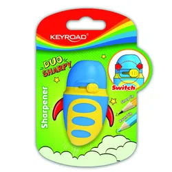 Keyroad Temperówka plastikowa Duo Sharpy, wielofunkcyjna, pojedyncza, z pojemnikiem, blister, mix kolorów