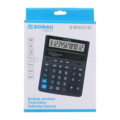 Donau Kalkulator biurowy TECH, 12-cyfr. wyświetlacz, wym. 203x158x31 mm, czarny
