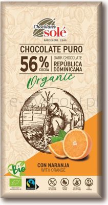 Sole Czekolada Gorzka 56% Kakao Z Pomarańczą Bio 100 G