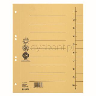 Donau Przekładka karton A4, 235x300mm, 1-10, 1 karta, żółta