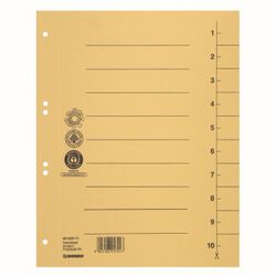 Donau Przekładka karton A4, 235x300mm, 1-10, 1 karta, żółta