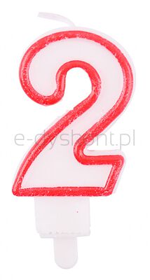 Świeczka Part Go, cyfra 2, 9cm, biało-czerwona