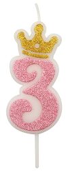 Świeczka Part Go, cyfra 3, 6,8cm, różowa