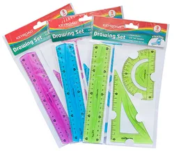 Zestaw geometryczny KEYROAD Flexible średni, z linijką 20cm, zawieszka, mix kolorów