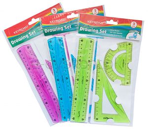 Zestaw geometryczny KEYROAD Flexible średni, z linijką 20cm, zawieszka, mix kolorów