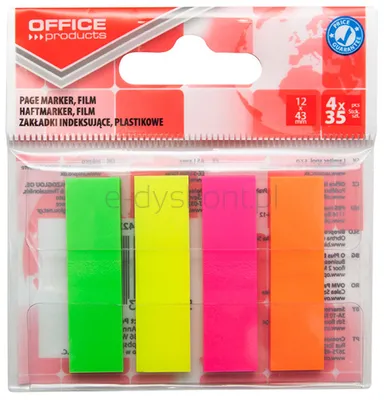 Zakładki Indeksujące Office Products, Pp, 12X43Mm, 4X35 Kart., Zawieszka, Mix Kolorów Neon