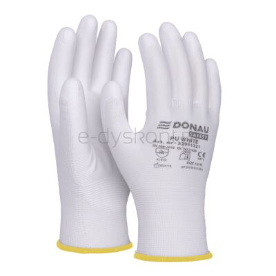 Donau Rękawice Safety Pu White, Kat. Ii, Rozm. 8, Białe