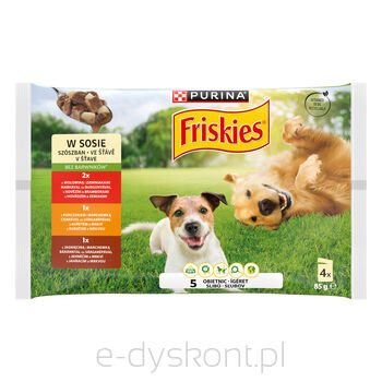 FRISKIES ADULT z Wołowiną, z Kurczakiem, z Jagnięciną i Warzywami w Sosie 4x85g