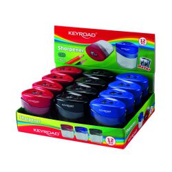 Keyroad Temperówka plastikowa, podwójna, z pojemnikiem, display, mix kolorów