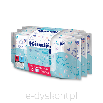 Kindii Pure Water 99% Chusteczki Dla Niemowląt I Dzieci 180 Szt. (3X60 Szt.)