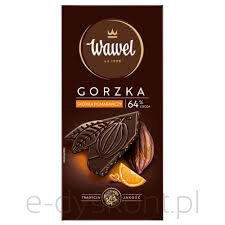 Wawel Czekolada Premium Gorzka 64% cocoa Skórka z pomarańczy 90g