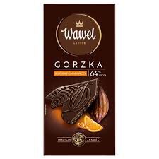 Wawel Czekolada Premium Gorzka 64% cocoa Skórka z pomarańczy 90g