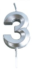 Świeczka Part Go, cyfra 3, 4,8cm, srebrna