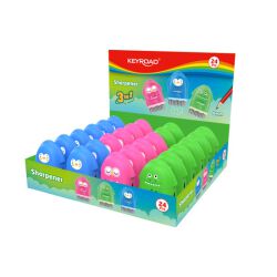 Keyroad Temperówka plastikowa Rocky-Docky, z gumką, pojedyncza, display, mix kolorów