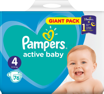 Pampers Active Baby Rozmiar 4, 76 Pieluszek, 9-14 Kg