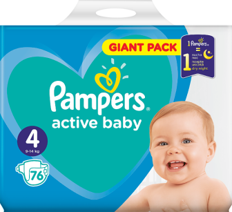 Pampers Active Baby Rozmiar 4, 76 pieluszek, 9-14 kg