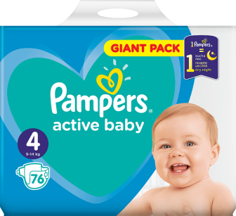 Pampers Active Baby Rozmiar 4, 76 Pieluszek, 9-14 Kg