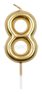 Świeczka Part Go, cyfra 8, 6cm, złota
