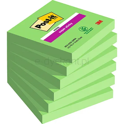 Post-It Karteczki Samoprzylepne Super Sticky (654-6Ss-Aw), 76X76Mm, 1X90 Kartek, Zielone 