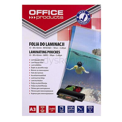 Office Products Folia do laminowania A3, 2x80mikr., błyszcząca, 100szt., transparentna