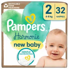 Pampers Harmonie Baby Pieluszki, Rozmiar 2, 32 Sztuki, 4Kg-8Kg