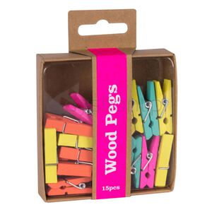 Apli Zestaw Fluor Collection, drewniane spinacze, 15 szt., mix kolorów